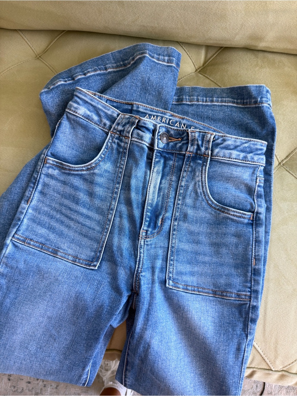 American Eagle ultra High-Rise Light Wash Denim flare jeans